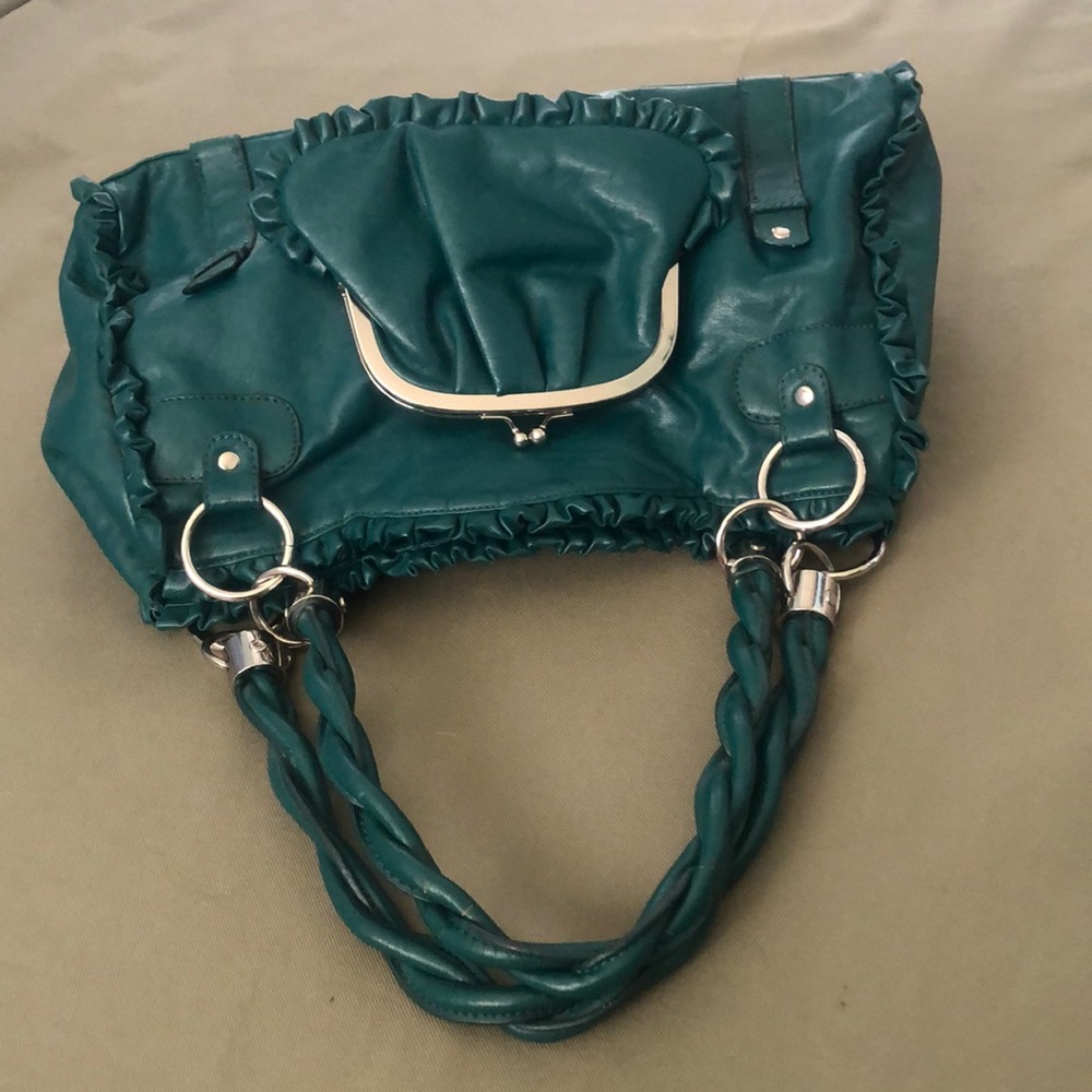 Lovely Green color w silver tone studded, coin purse in front, Shoulders Bag